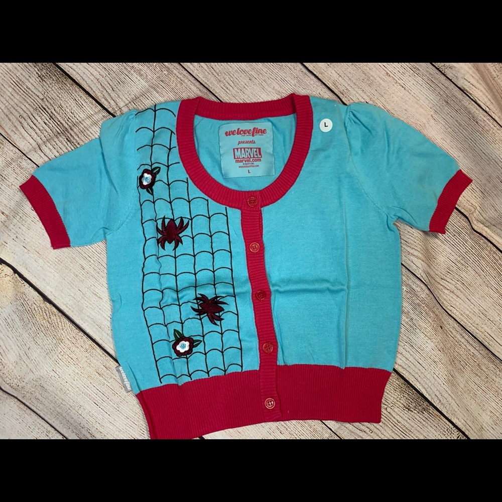 Marvel Spider Gwen Cardigan Sweater Sz L NEW